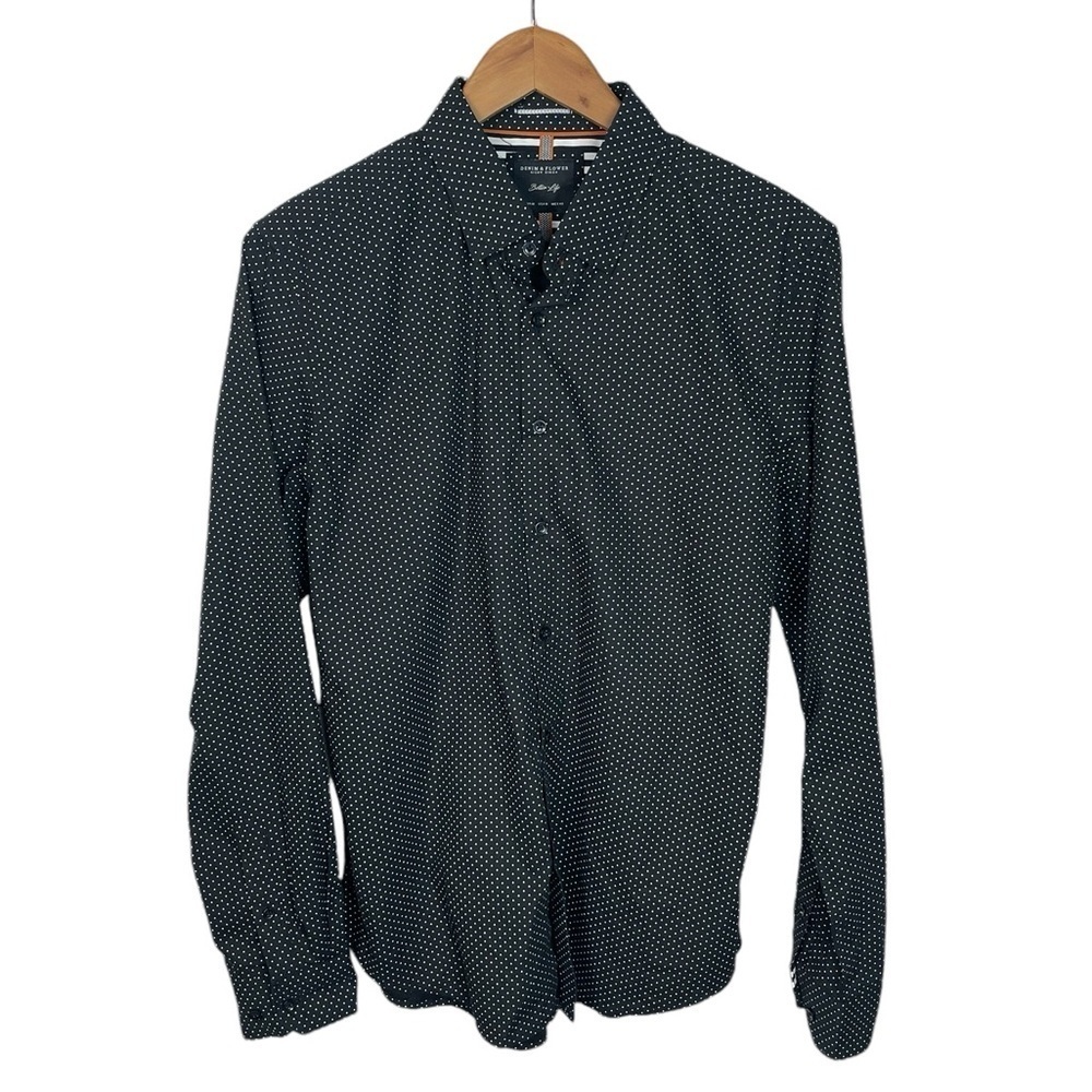 BF770 Men’s Denim & Flower Ricky Singh Polka Dot Button Down Shirt M